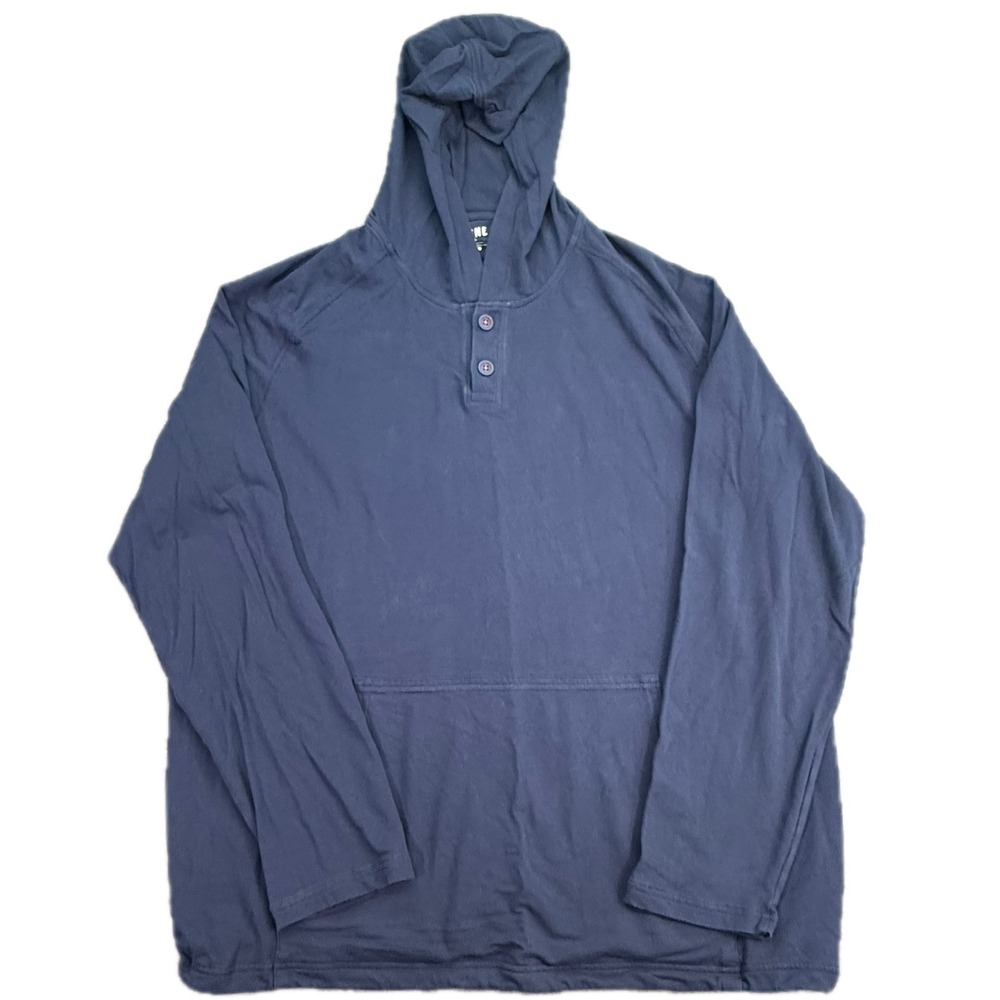 Rhone Henley Hoodie Men XXL Blue Long Sleeve Kangaroo Pocket Drawstring 4218
